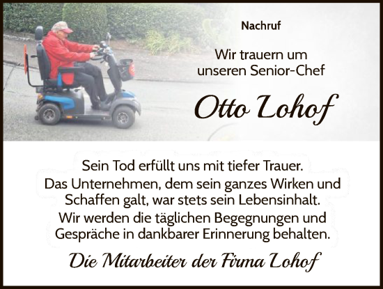 Traueranzeige von Otto Lohof von WLZ