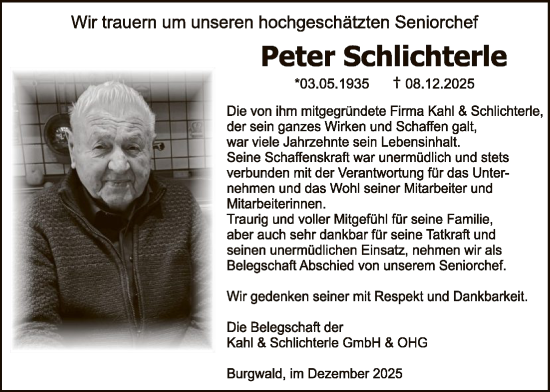 Traueranzeige von Peter Schlichterle von HNAWLZ