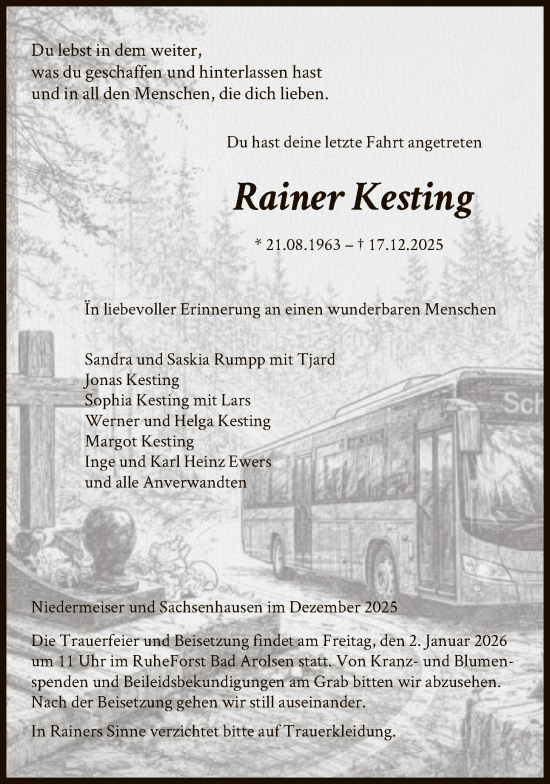 Traueranzeige von Rainer Kesting von WLZ