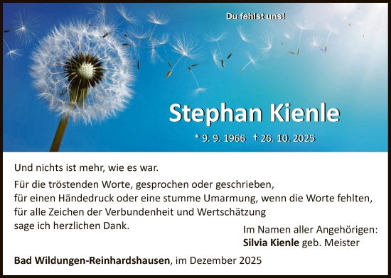 Traueranzeige von Stephan Kienle von WLZ