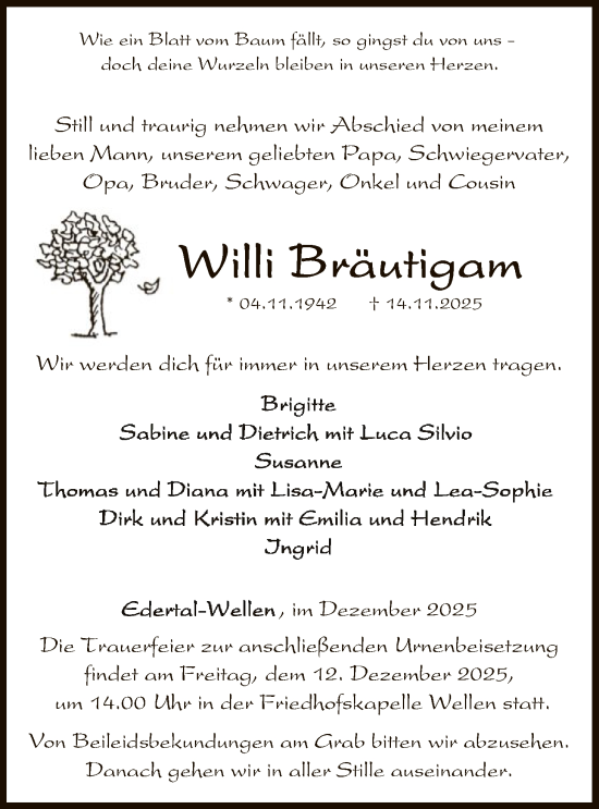 Traueranzeige von Willi Bräutigam von WLZ