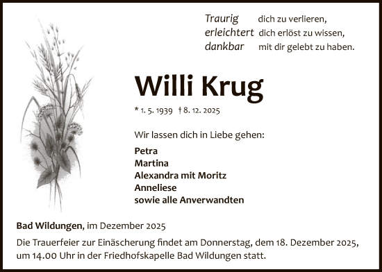 Traueranzeige von Willi Krug von WLZ
