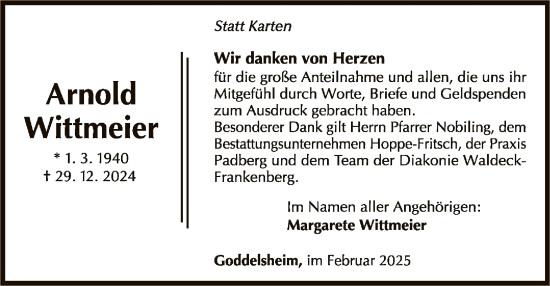 Traueranzeige von Arnold Wittmeier von WLZ