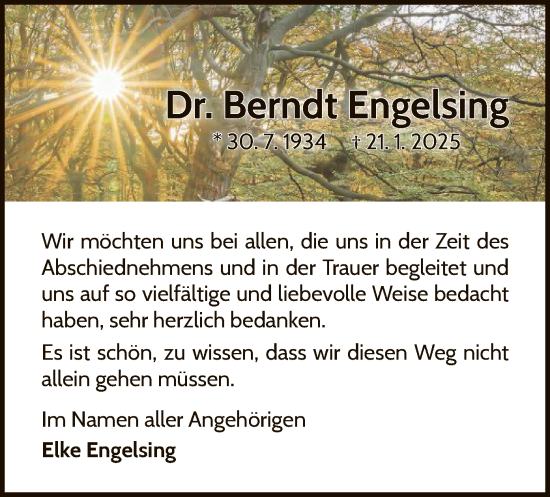 Traueranzeige von Bernd Engelsing von WLZ