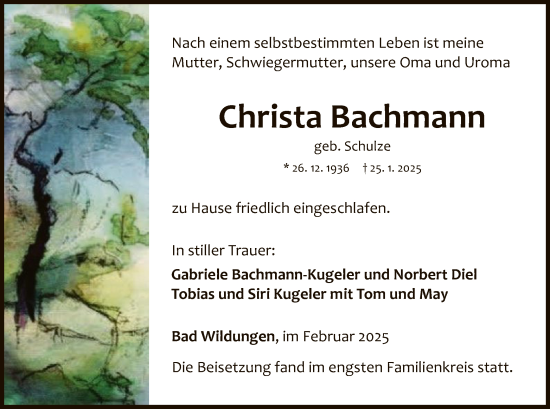 Traueranzeige von Christa Bachmann von WLZ