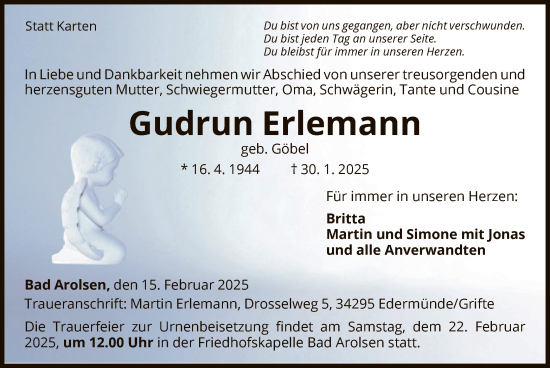 Traueranzeige von Gudrun Erlemann von WLZ