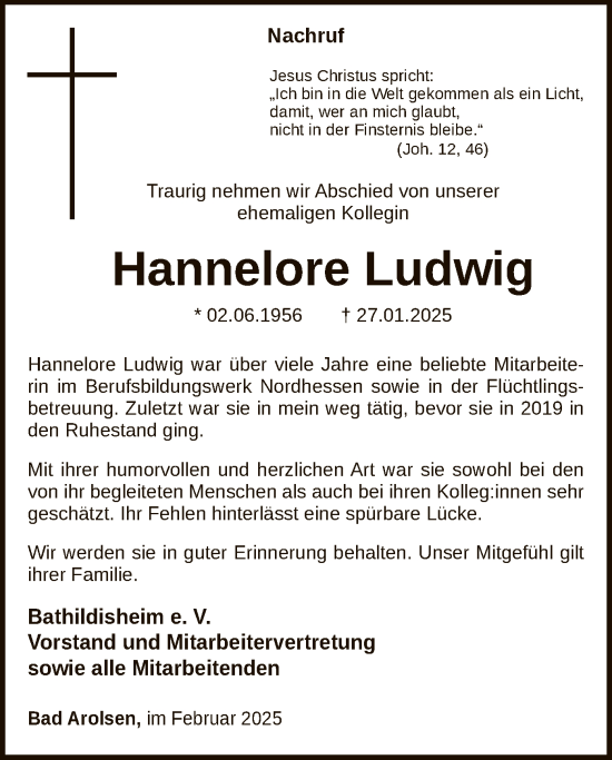 Traueranzeige von Hannelore Ludwig von WLZ