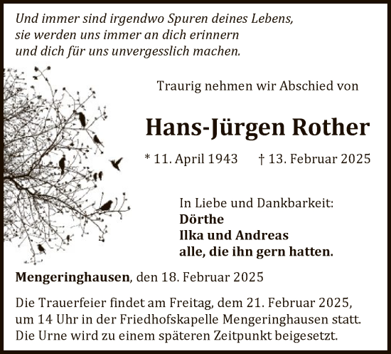 Traueranzeige von Hans-Jürgen Rother von WLZ