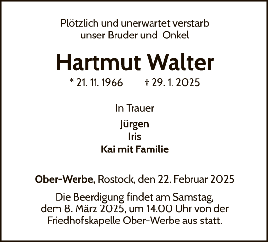 Traueranzeige von Hartmut Walter von WLZ