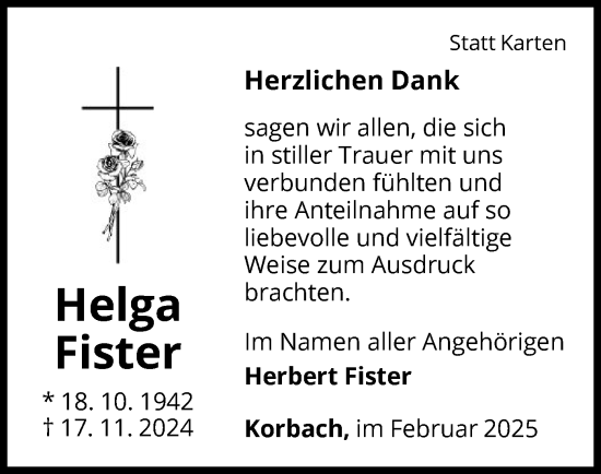 Traueranzeige von Helga Fister von WLZ