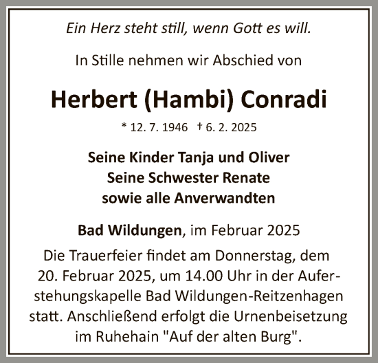 Traueranzeige von Herbert Conradi von WLZ