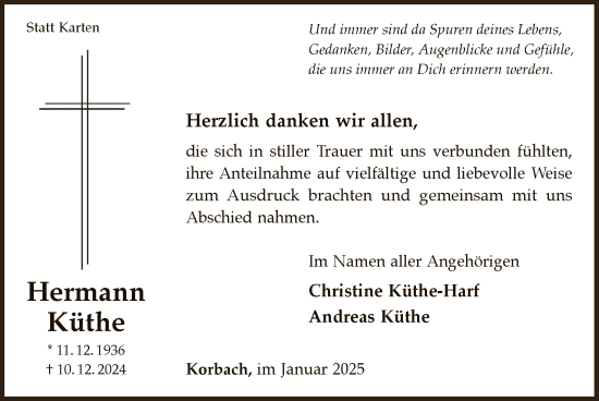 Traueranzeige von Hermann Küthe von WLZ