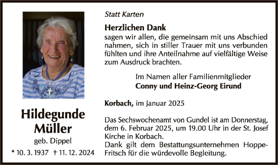 Traueranzeige von Hildegunde Müller von WLZ