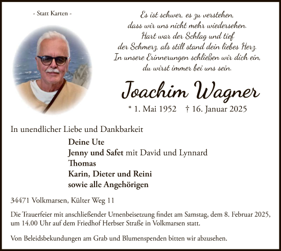 Traueranzeige von Joachim Wagner von WLZ