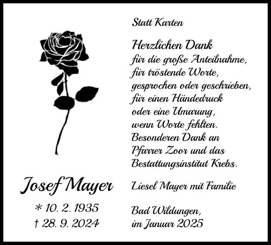 Traueranzeige von Josef Mayer von WLZ