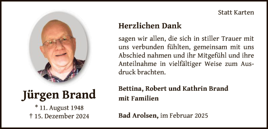 Traueranzeige von Jürgen Brand von WLZ