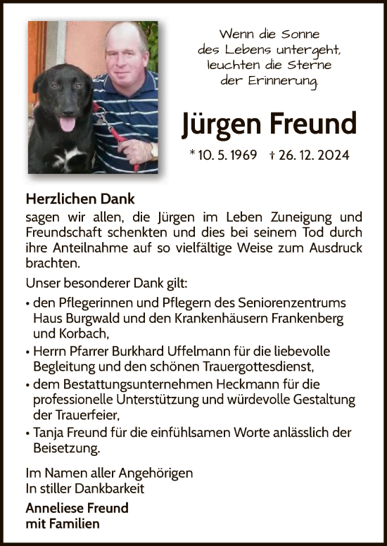 Traueranzeige von Jürgen Freund von WLZ