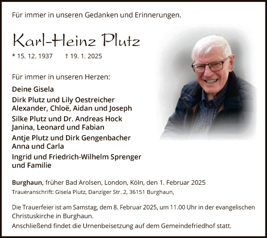 Traueranzeige von Karl-Heinz Plutz von WLZ