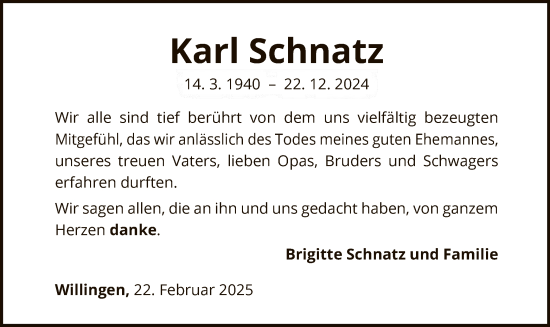 Traueranzeige von Karl Schnatz von WLZ