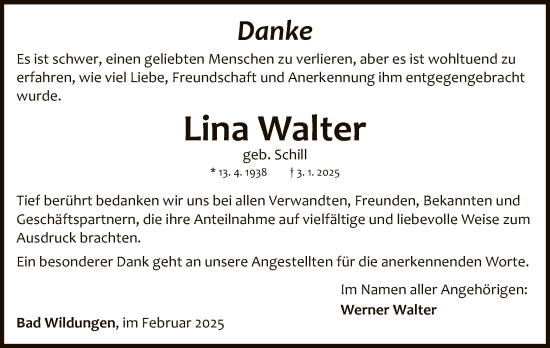 Traueranzeige von Lina Walter von WLZ