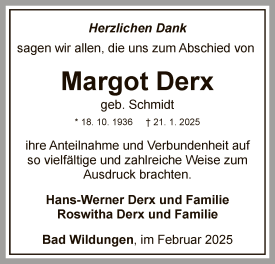 Traueranzeige von Margot Derx von WLZ