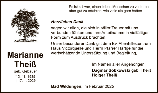 Traueranzeige von Marianne Theiß von WLZ