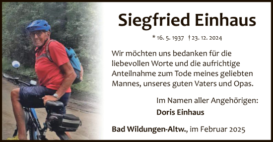 Traueranzeige von Siegfried Einhaus von WLZ