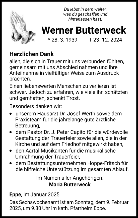 Traueranzeige von Werner Butterweck von WLZ