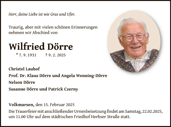 Traueranzeige von Wilfried Dörre von WLZ