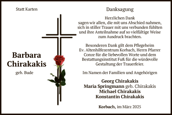 Traueranzeige von Barbara Chirakakis von WLZ
