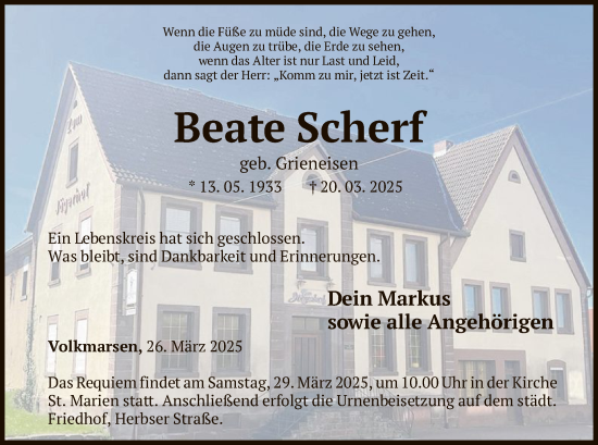 Traueranzeige von Beate Scherf von WLZ