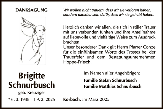 Traueranzeige von Brigitte Schnurbusch von WLZ