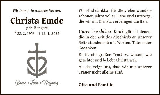Traueranzeige von Christa Emde von WLZ