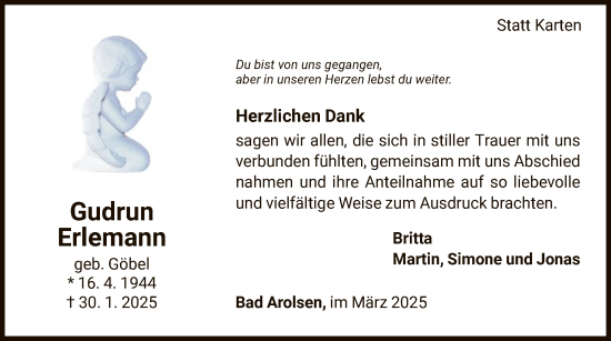 Traueranzeige von Gudrun Erlemann von WLZ
