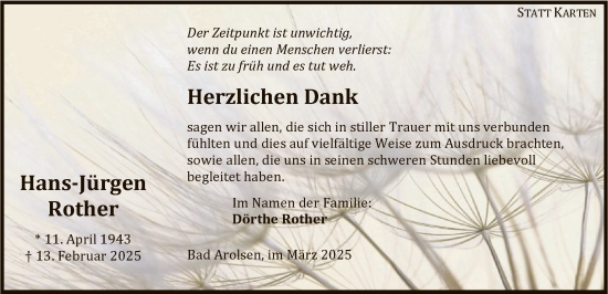 Traueranzeige von Hans-Jürgen Rother von WLZ