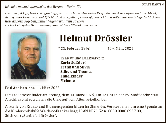 Traueranzeige von Helmut Drössler von WLZ