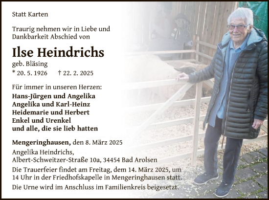 Traueranzeige von Ilse Heindrichs von WLZ