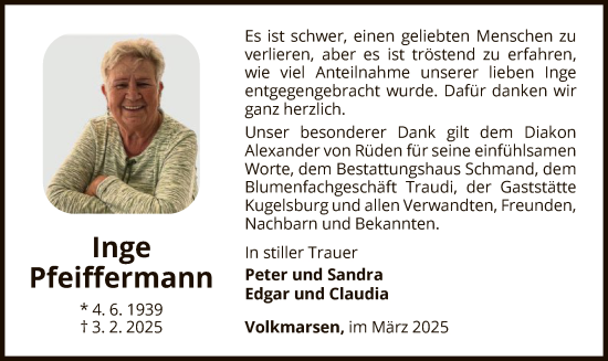Traueranzeige von Inge Pfeiffermann von WLZ