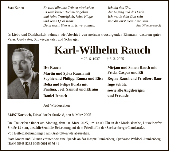 Traueranzeige von Karl-Wilhelm Rauch von WLZ