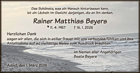 Traueranzeige von Rainer Matthias Beyers von WLZ