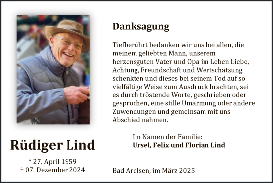 Traueranzeige von Rüdiger Lind von WLZ