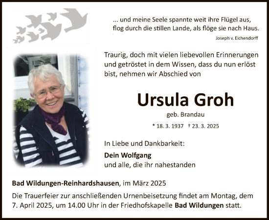 Traueranzeige von Ursula Groh von WLZ