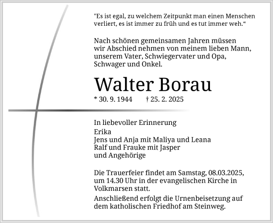 Traueranzeige von Walter Borau von WLZ