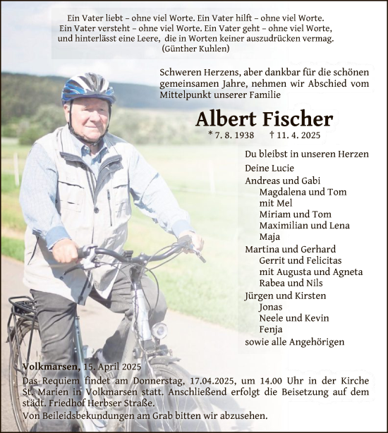 Traueranzeige von Albert Fischer von WLZHNA