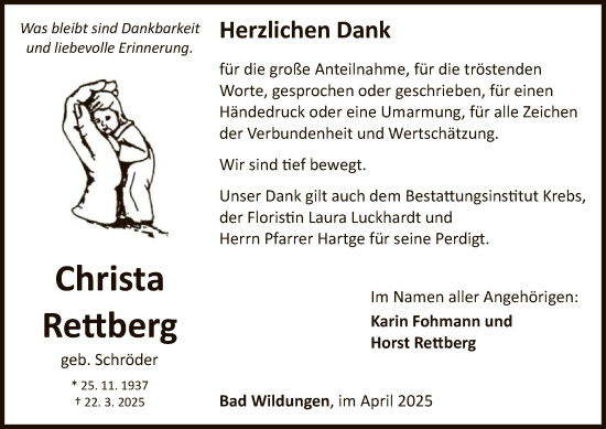 Traueranzeige von Christa Rettberg von WLZ