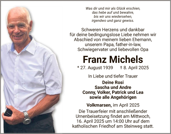 Traueranzeige von Franz Michels von WLZ