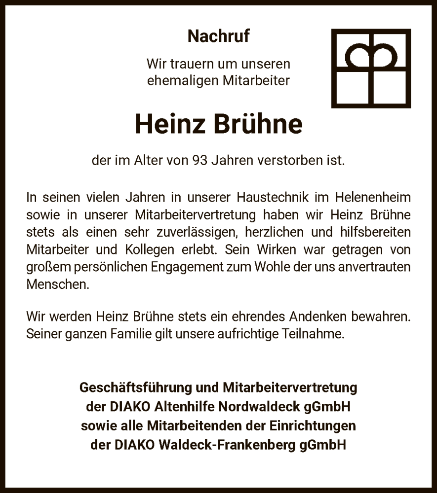  Traueranzeige für Heinz Brühne vom 05.04.2025 aus WLZ