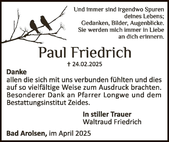 Traueranzeige von Paul Friedrich von WLZ