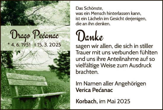 Traueranzeige von Drago Pecanac von WLZ