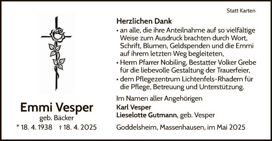 Traueranzeige von Emmi Vesper von WLZ